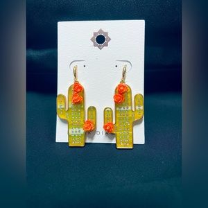 Sparkly Cactus Earrings Rose accents